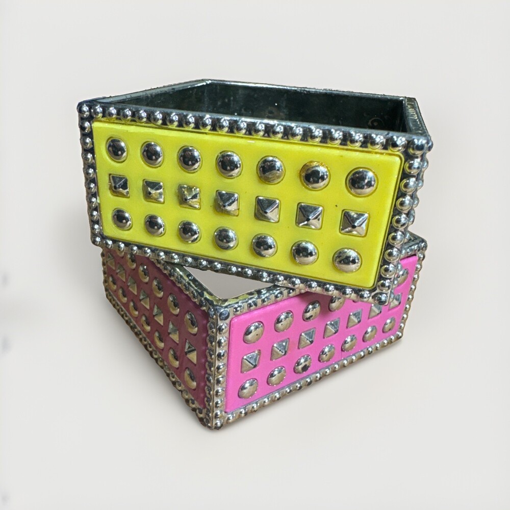 Retro 90s Style Studded Plastic Bangle Bracelets Pink Yellow Punk Halloween